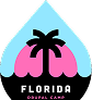 Florida Drupal Camp logo: a palm tree silhouette against a pink sun and blue Drupal drop.